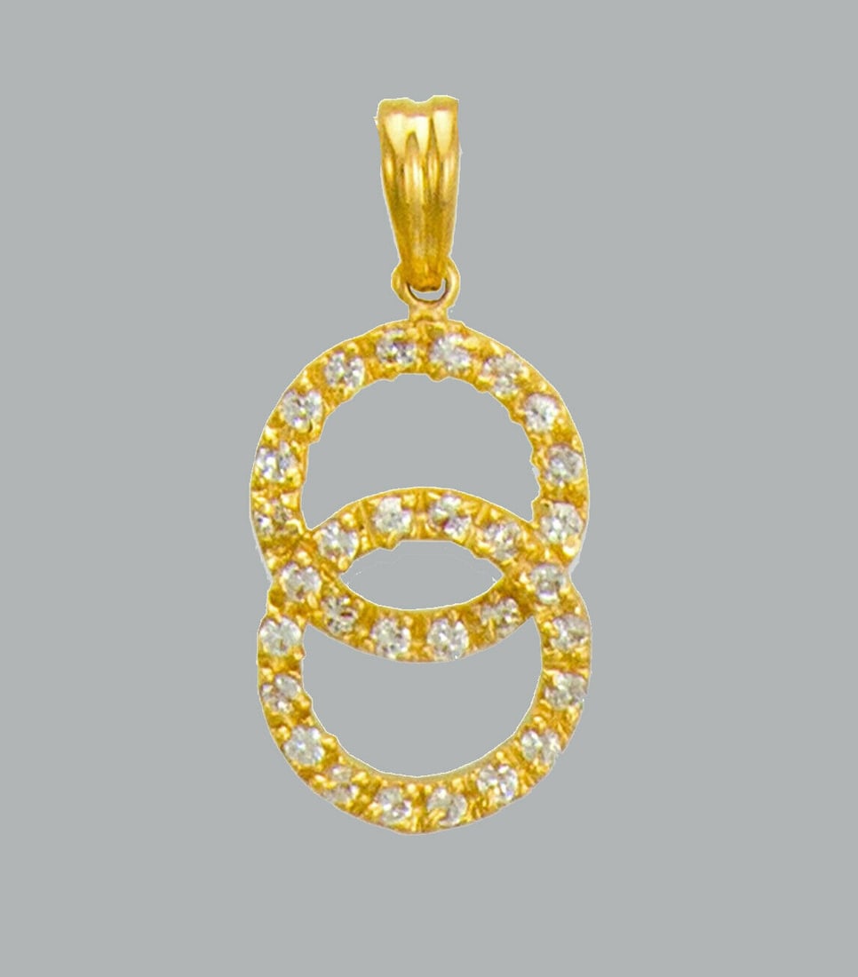 14K YELLOW GOLD CZ FANCY CHARM PENDANT DOUBLE CIRCLE (1 of 1)