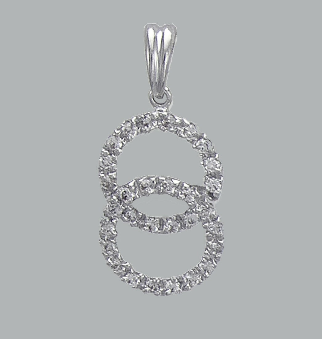 14K WHITE GOLD CZ FANCY CHARM PENDANT DOUBLE CIRCLE (1 of 1)