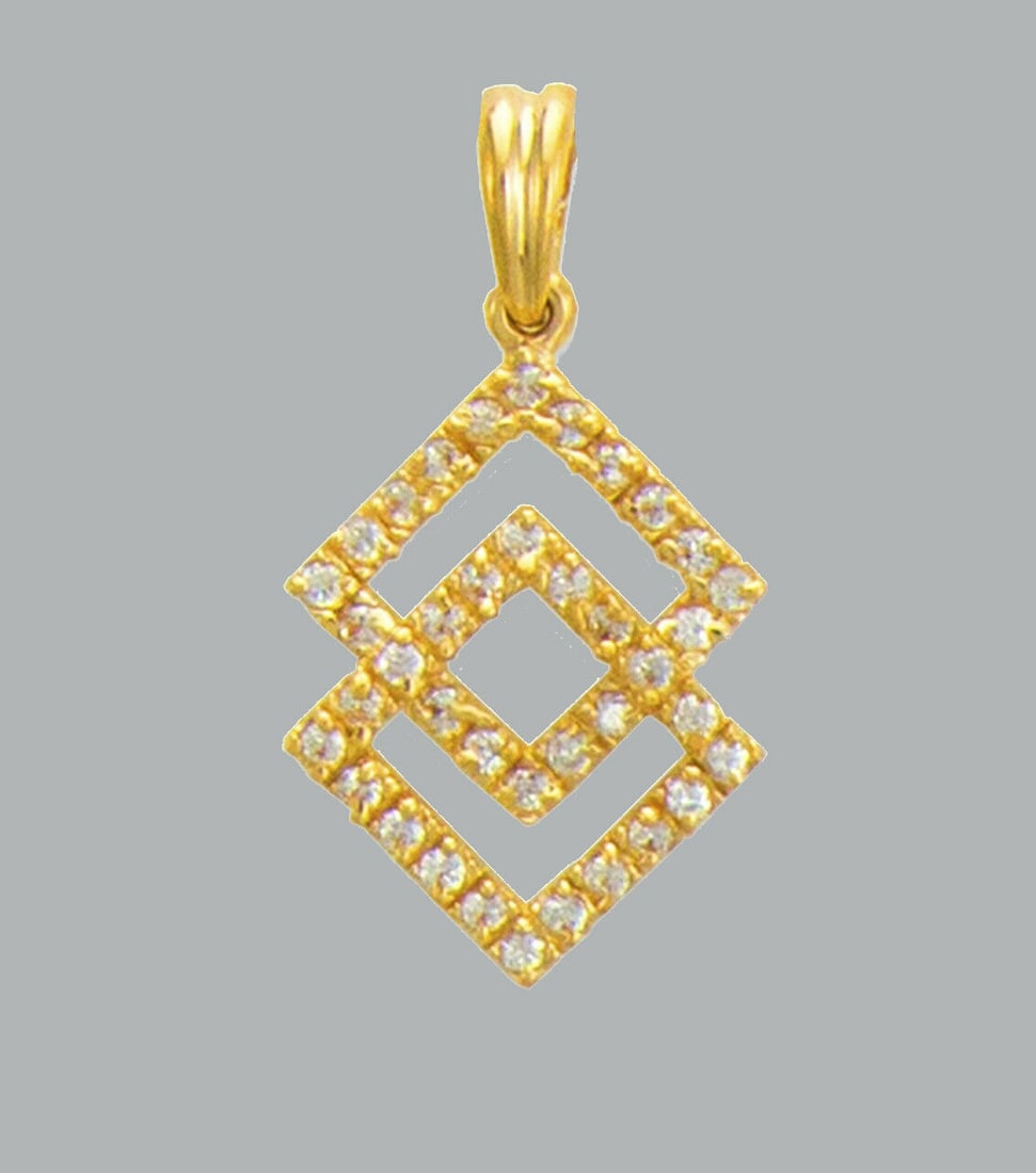 14K YELLOW GOLD CZ FANCY CHARM PENDANT DOUBLE SQUARE (1 of 1)
