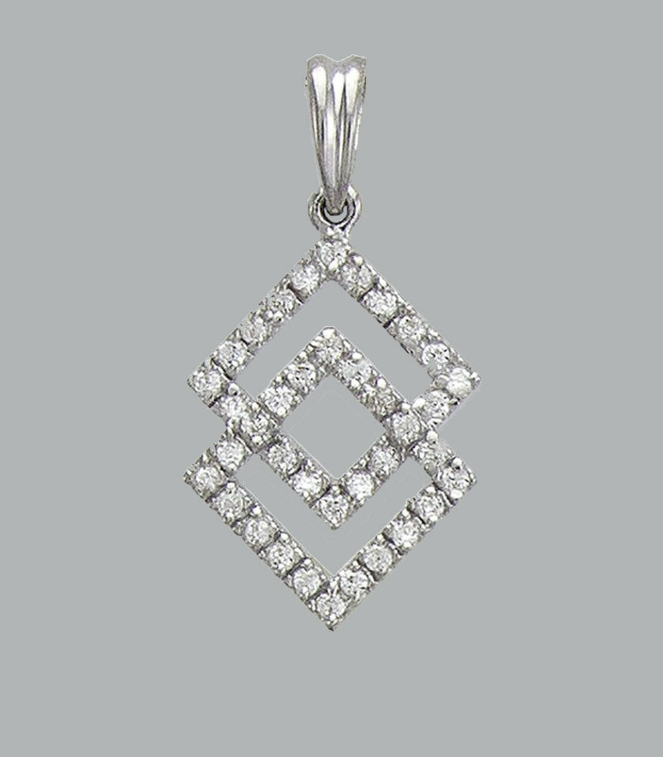 14K WHITE GOLD CZ FANCY CHARM PENDANT DOUBLE SQUARE (1 of 1)