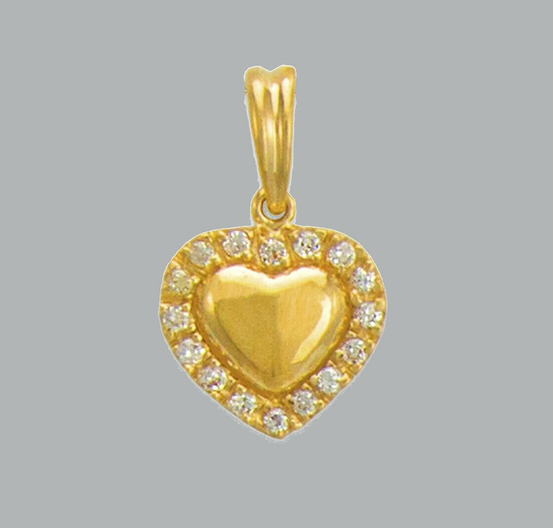 NEW 14K YELLOW GOLD CZ FANCY CHARM PENDANT FULL HEART (1 of 1)