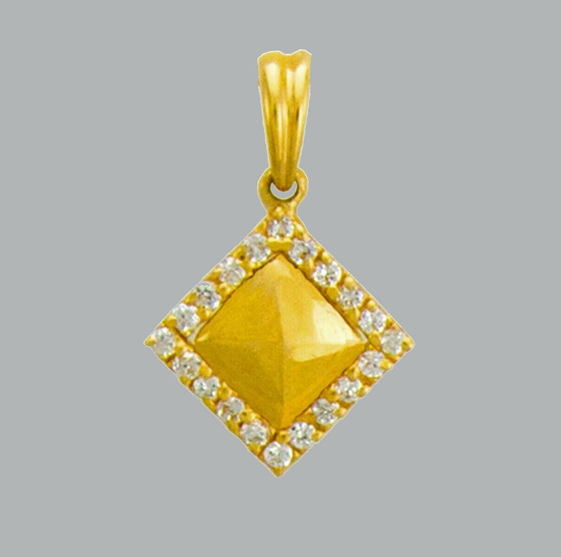 NEW 14K YELLOW GOLD CZ FANCY CHARM PENDANT SQUARE: NEW 14K YELLOW GOLD CZ SQUARE PENDANT New 14K Yellow Gold pendant Pendant measures 15mm Set with cubic zirconia Polished finish Stamp: 14k Apx Weight: 2.1g