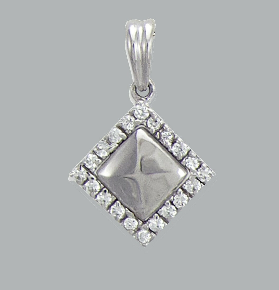 NEW 14K WHITE GOLD CZ FANCY CHARM PENDANT SQUARE (1 of 1)