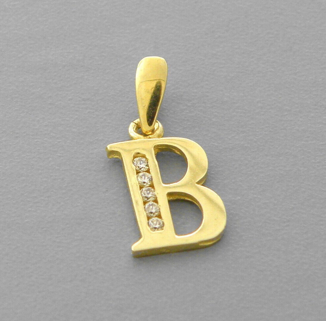 NEW 14K YELLOW GOLD CZ FANCY CHARM PENDANT INITIAL B (1 of 2)