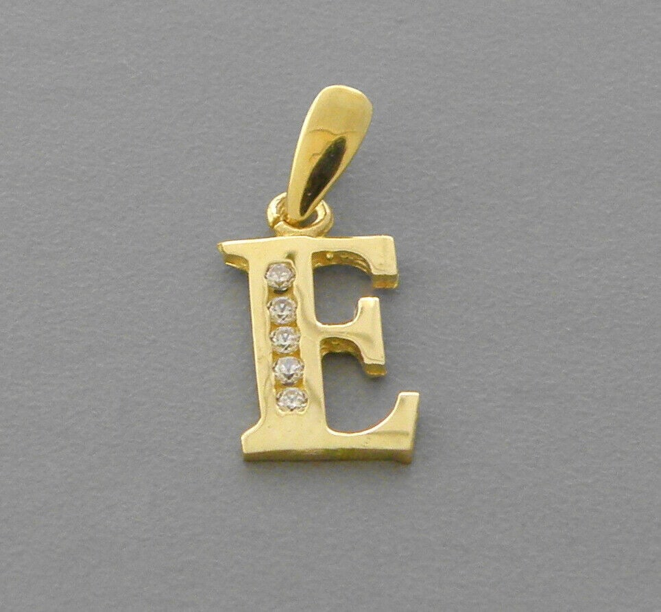 NEW 14K YELLOW GOLD CZ FANCY CHARM PENDANT INITIAL E (1 of 2)
