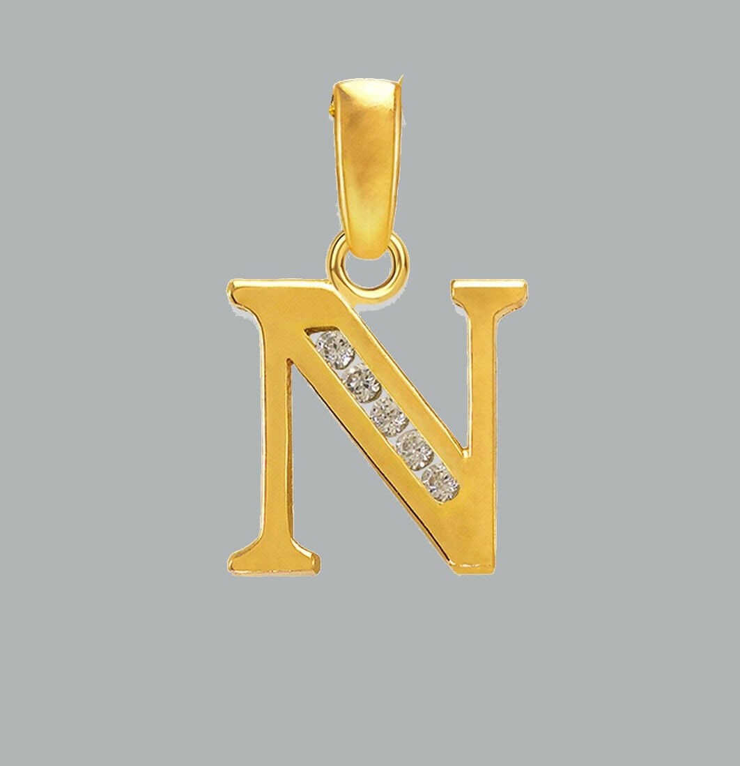 NEW 14K YELLOW GOLD CZ FANCY CHARM PENDANT INITIAL N (1 of 1)