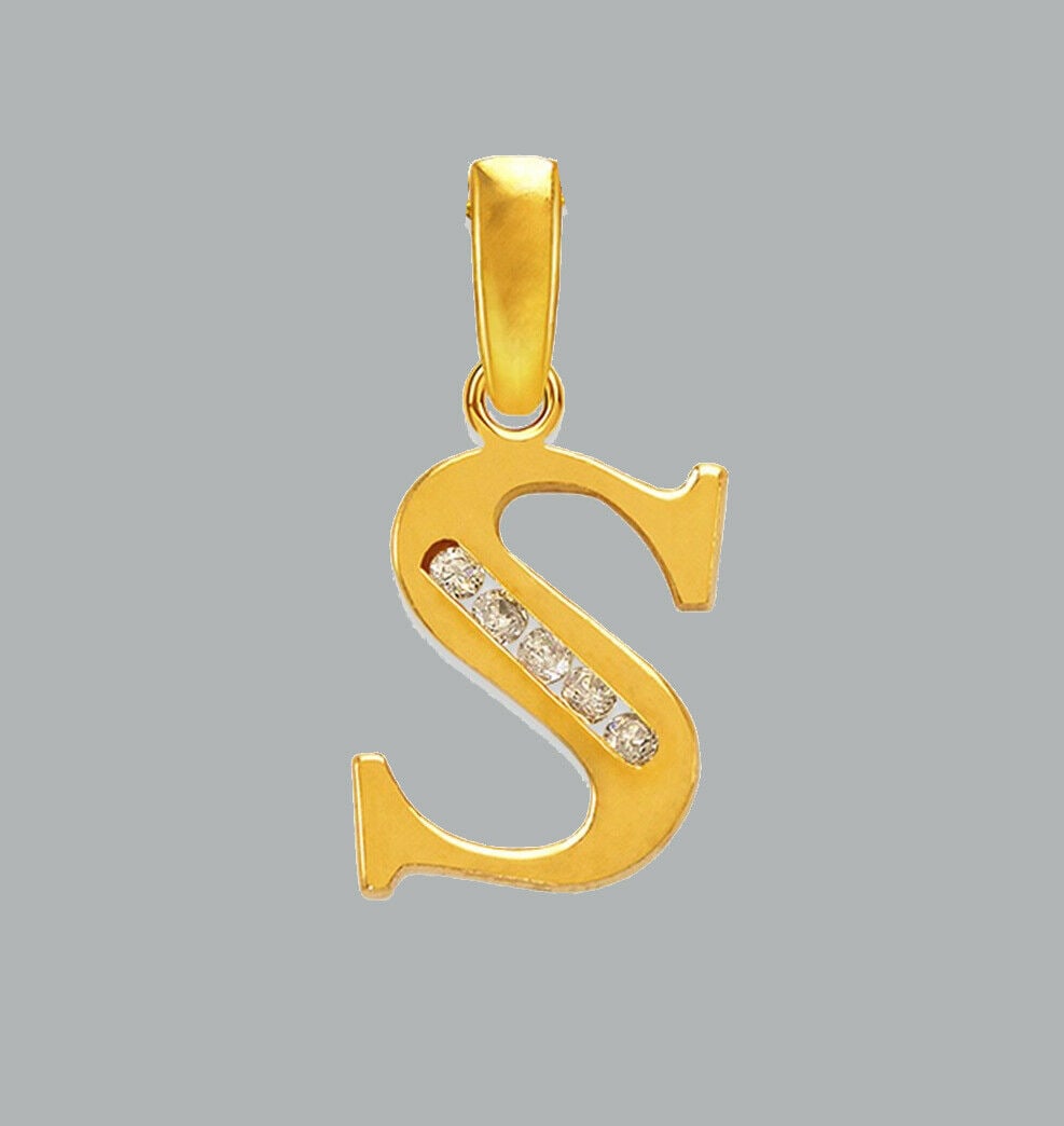 NEW 14K YELLOW GOLD CZ FANCY CHARM PENDANT INITIAL S (1 of 1)