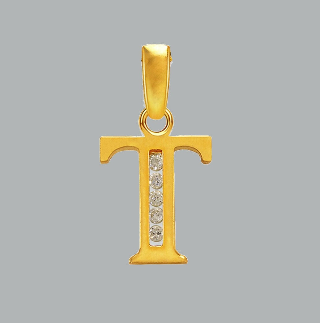 NEW 14K YELLOW GOLD CZ FANCY CHARM PENDANT INITIAL T: NEW 14K YELLOW GOLD CZ INITIAL PENDANT New 14K Yellow Gold pendant Pendant measures 8x10mm Set with cubic zirconia Polished finish Stamp: 14k Apx Weight: 0.7g