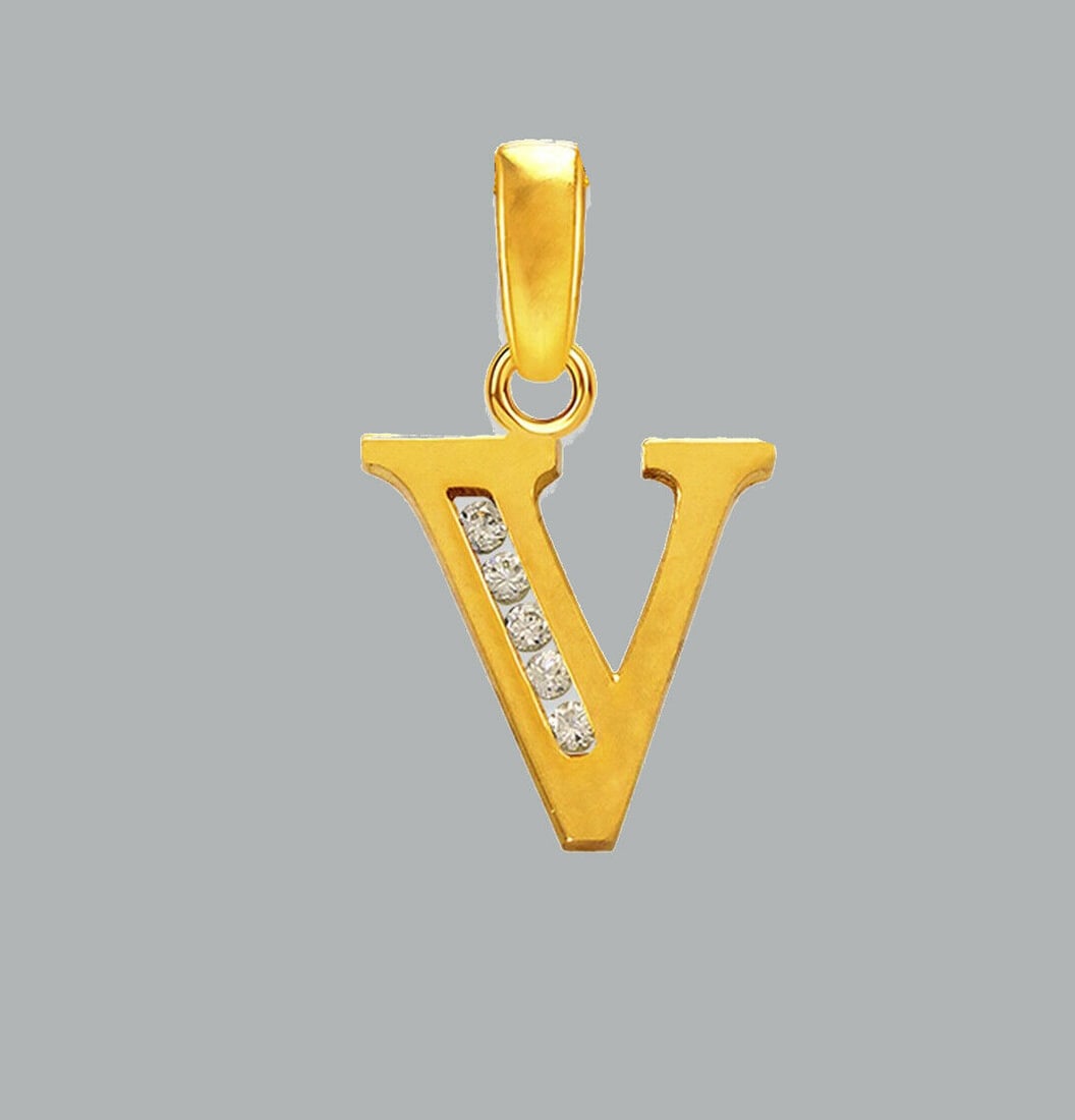 NEW 14K YELLOW GOLD CZ FANCY CHARM PENDANT INITIAL V (1 of 1)