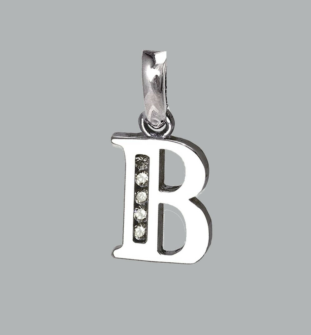 NEW 14K WHITE GOLD CZ FANCY CHARM PENDANT INITIAL B (1 of 1)