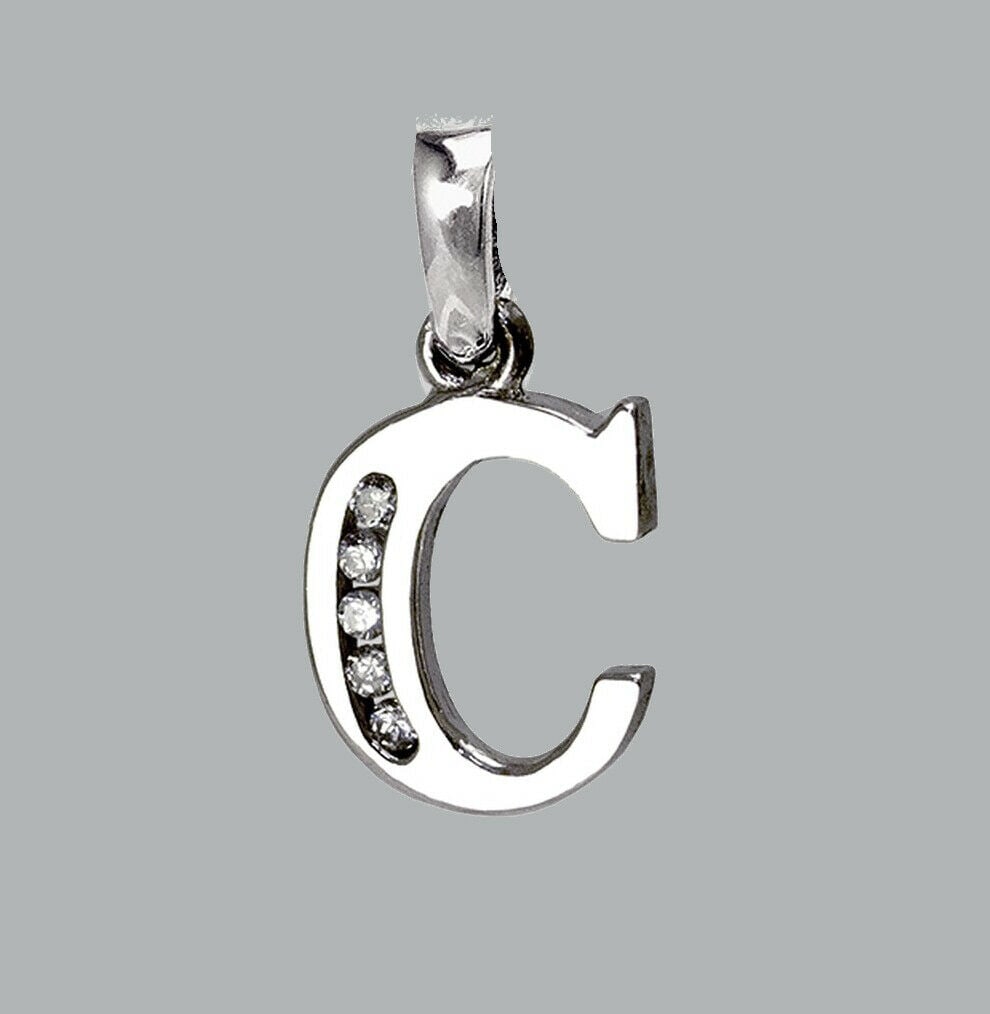 NEW 14K WHITE GOLD CZ FANCY CHARM PENDANT INITIAL C: NEW 14K WHITE GOLD CZ INITIAL PENDANT New 14K White Gold pendant Pendant measures 8x10mm Set with cubic zirconia Polished finish Stamp: 14k Apx Weight: 0.7g