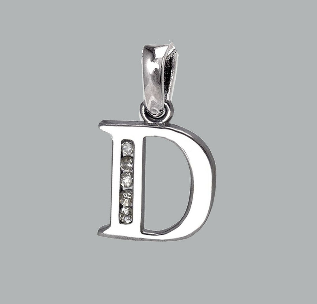 NEW 14K WHITE GOLD CZ FANCY CHARM PENDANT INITIAL D: NEW 14K WHITE GOLD CZ INITIAL PENDANT New 14K White Gold pendant Pendant measures 8x10mm Set with cubic zirconia Polished finish Stamp: 14k Apx Weight: 0.7g