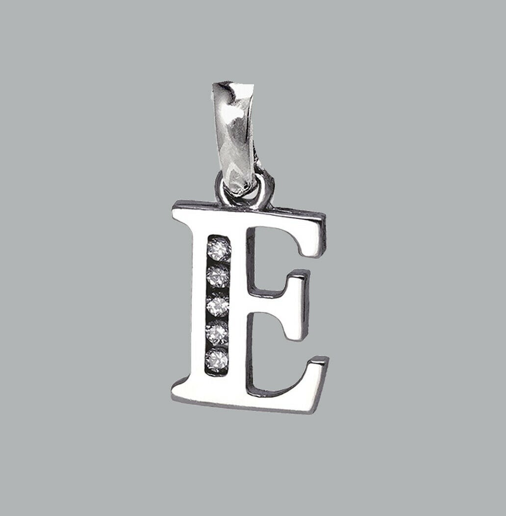 NEW 14K WHITE GOLD CZ FANCY CHARM PENDANT INITIAL E (1 of 1)