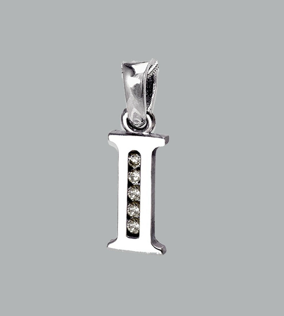 NEW 14K WHITE GOLD CZ FANCY CHARM PENDANT INITIAL I: NEW 14K WHITE GOLD CZ INITIAL PENDANT New 14K White Gold pendant Pendant measures 4x10mm Set with cubic zirconia Polished finish Stamp: 14k Apx Weight: 0.7g