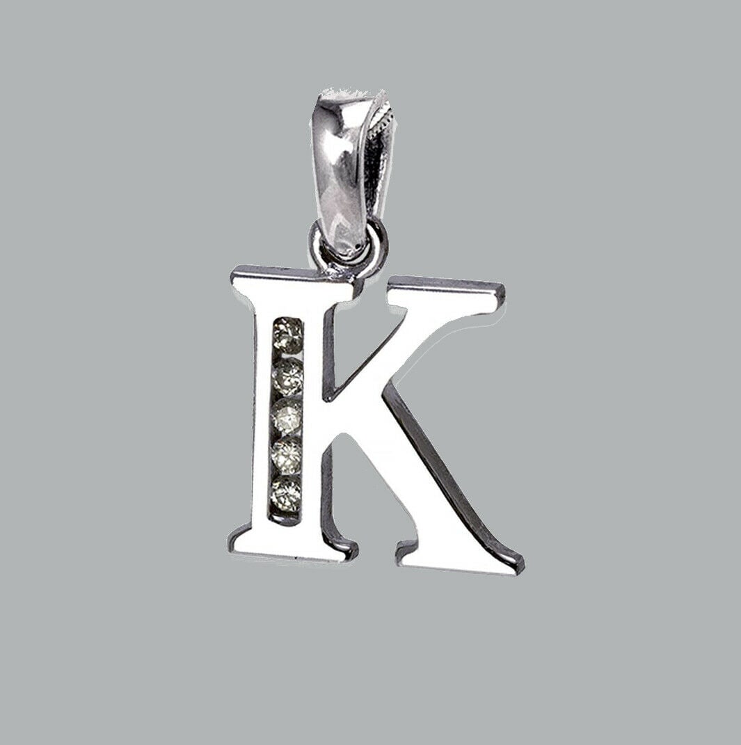 NEW 14K WHITE GOLD CZ FANCY CHARM PENDANT INITIAL K (1 of 1)