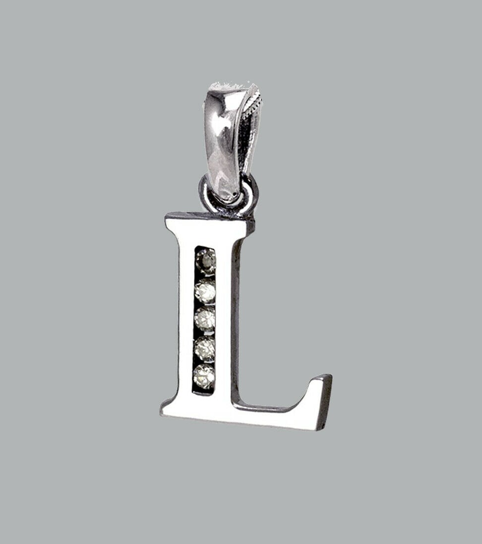 NEW 14K WHITE GOLD CZ FANCY CHARM PENDANT INITIAL L (1 of 1)