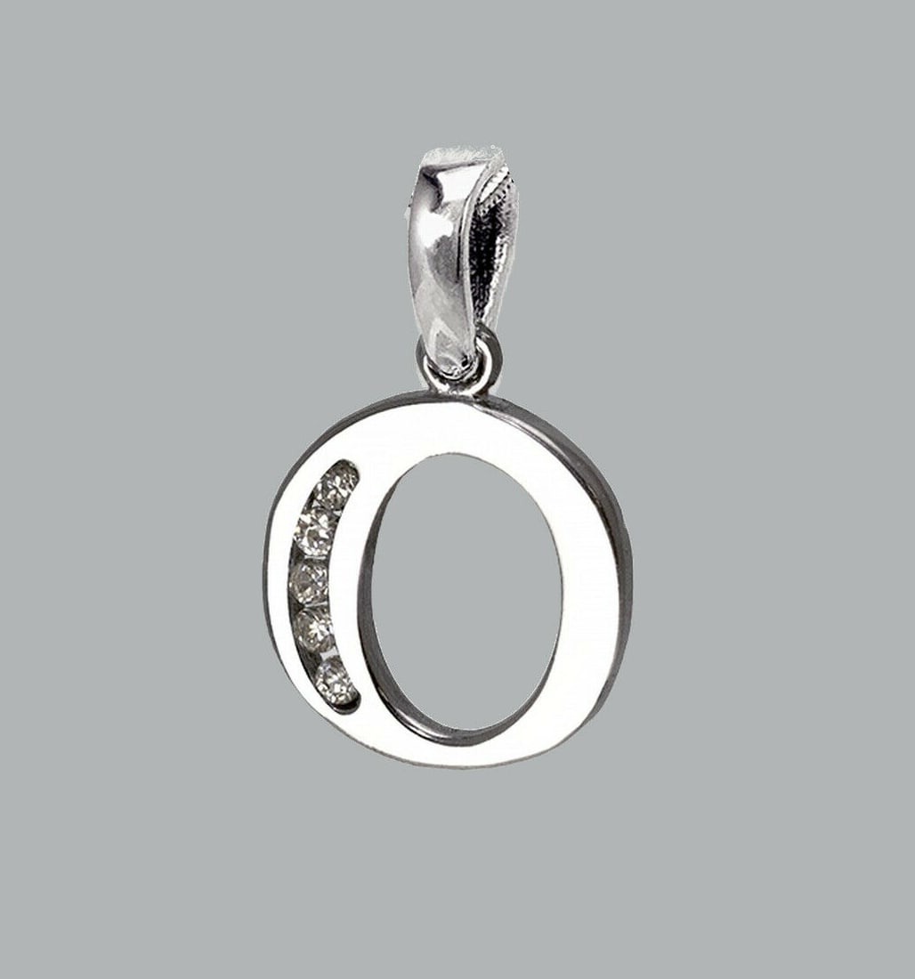 NEW 14K WHITE GOLD CZ FANCY CHARM PENDANT INITIAL O (1 of 1)