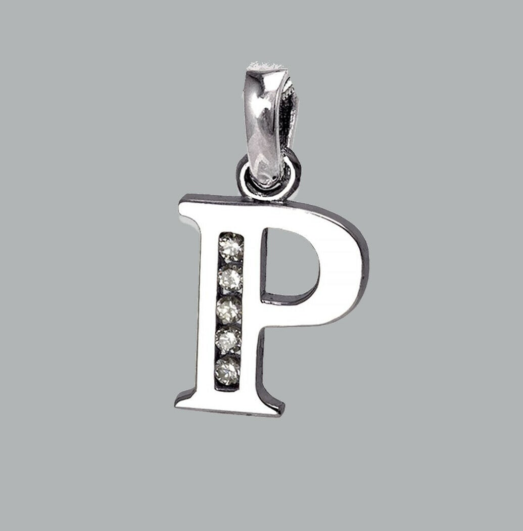 NEW 14K WHITE GOLD CZ FANCY CHARM PENDANT INITIAL P (1 of 1)