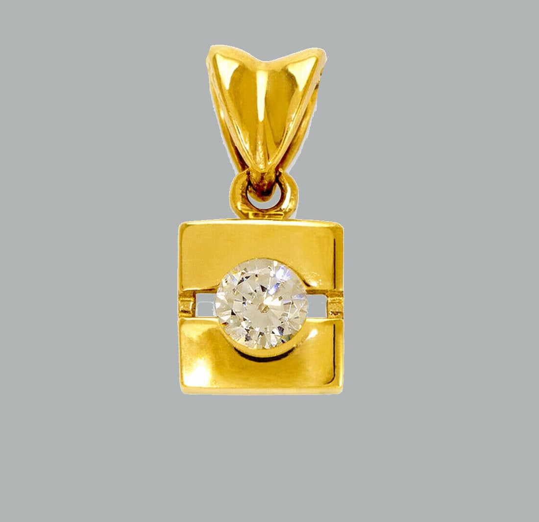 14K YELLOW GOLD CZ FANCY CHARM PENDANT SQUARE SOLITAIRE (1 of 1)