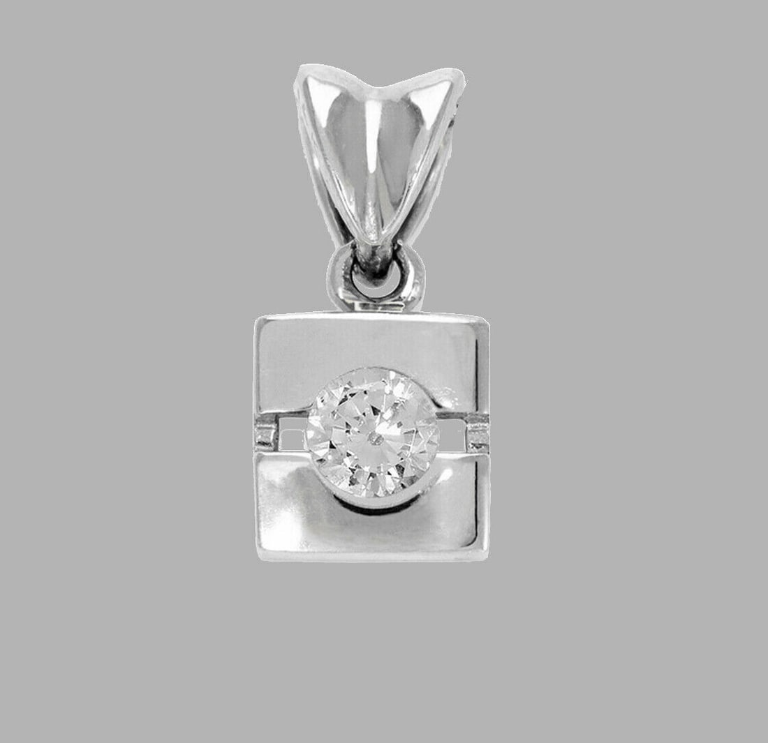 14K WHITE GOLD CZ FANCY CHARM PENDANT SQUARE SOLITAIRE (1 of 1)