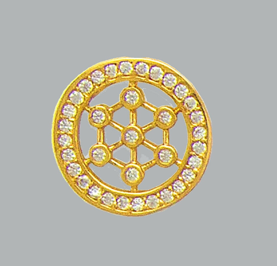 14K YELLOW GOLD CZ FANCY CHARM PENDANT WHEEL CIRCLE (1 of 1)