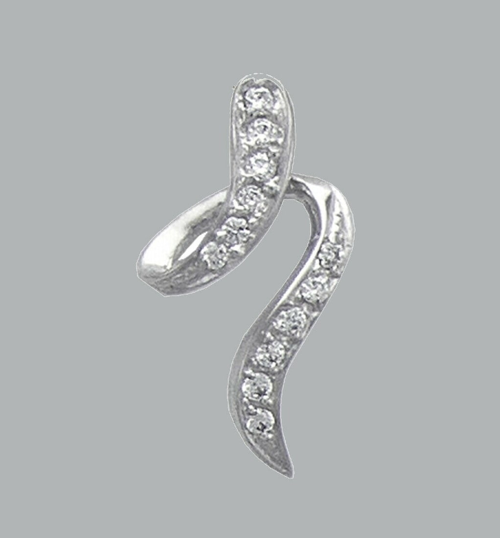 NEW 14K WHITE GOLD CZ FANCY CHARM PENDANT SWIRL: NEW 14K WHITE GOLD CZ SWIRL SLIDE PENDANT New 14K White Gold pendant Pendant measures 12mm x 23mm Set with cubic zirconia Polished finish Stamp: 14k Apx Weight: 1.5g