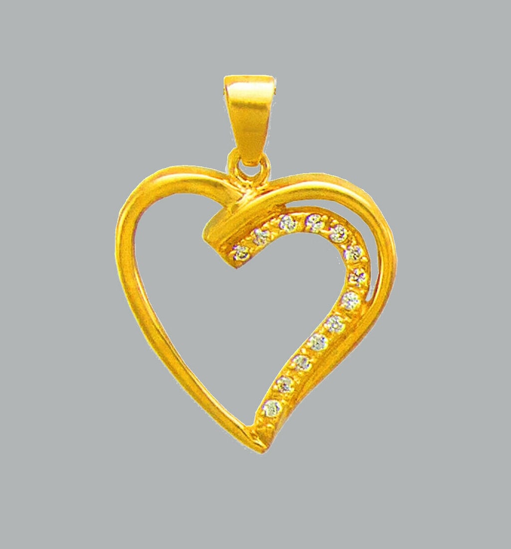 NEW 14K YELLOW GOLD CZ FANCY CHARM PENDANT HEART: NEW 14K YELLOW GOLD CZ HEART PENDANT New 14K Yellow Gold pendant Heart measures 22x19mm Set with cubic zirconia Polished finish Stamp: 14k Apx Weight: 3g