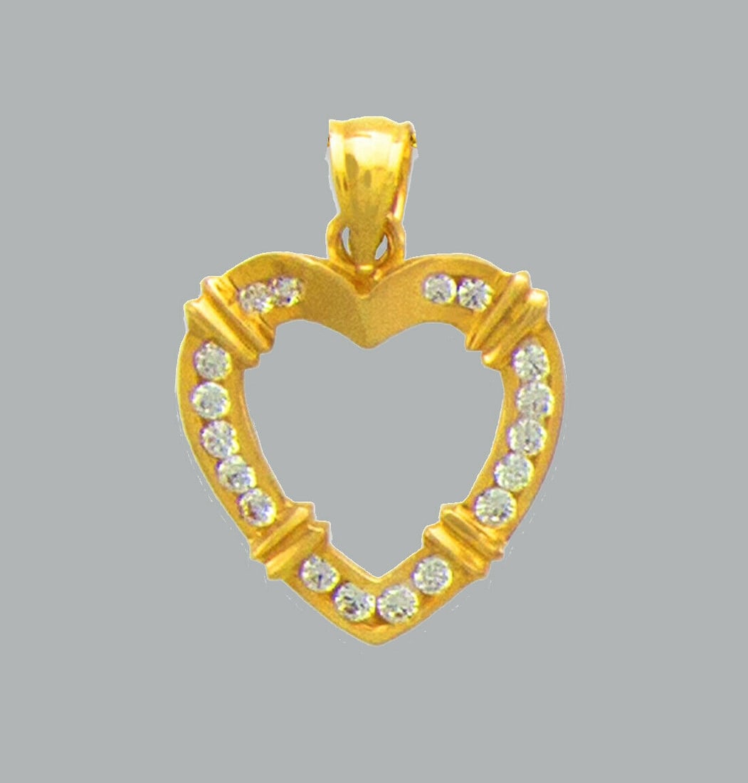 NEW 14K YELLOW GOLD CZ FANCY CHARM PENDANT HEART: NEW 14K YELLOW GOLD CZ HEART PENDANT New 14K Yellow Gold pendant Heart measures 17x17mm Set with cubic zirconia Polished finish Stamp: 14k Apx Weight: 2.8g