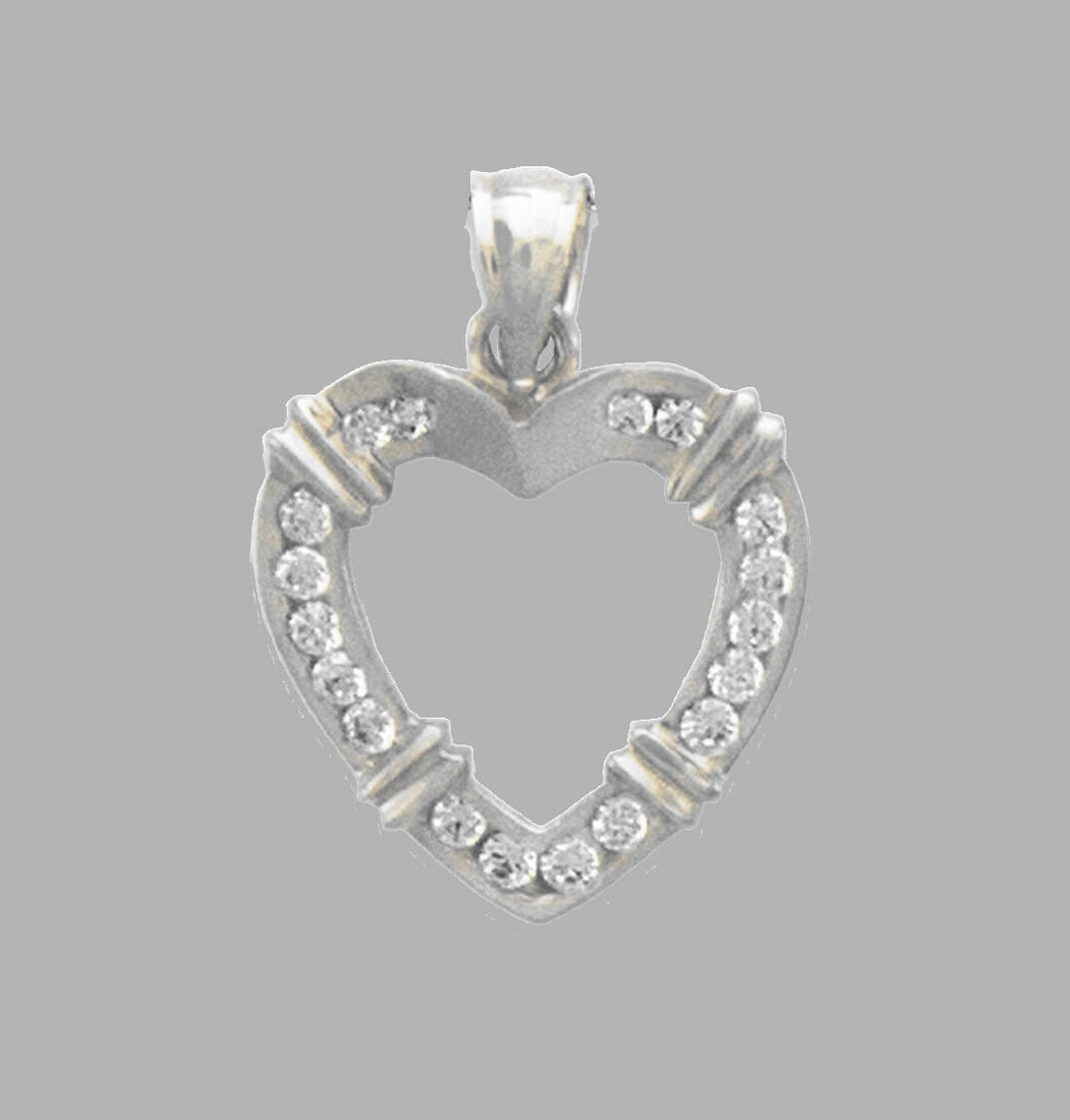 NEW 14K WHITE GOLD CZ FANCY CHARM PENDANT HEART (1 of 1)
