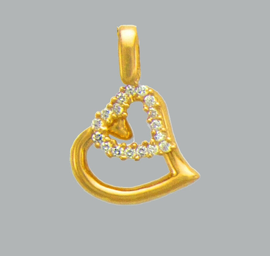 NEW 14K YELLOW GOLD CZ FANCY CHARM PENDANT TWO HEARTS (1 of 1)