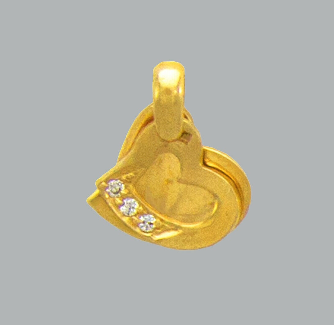 NEW 14K YELLOW GOLD CZ FANCY CHARM PENDANT TWO HEARTS (1 of 1)