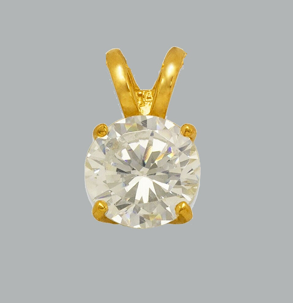 14K YELLOW GOLD CHARM PENDANT CZ SOLITAIRE 9mm (1 of 2)