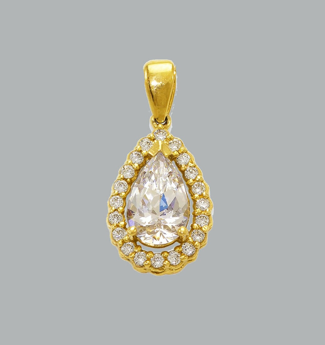 14K YELLOW GOLD CZ FANCY CHARM PENDANT HALO PEAR SHAPE (1 of 1)