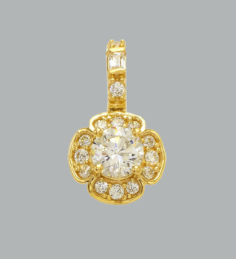 NEW 14K YELLOW GOLD CZ FANCY CHARM PENDANT FLOWER (1 of 1)