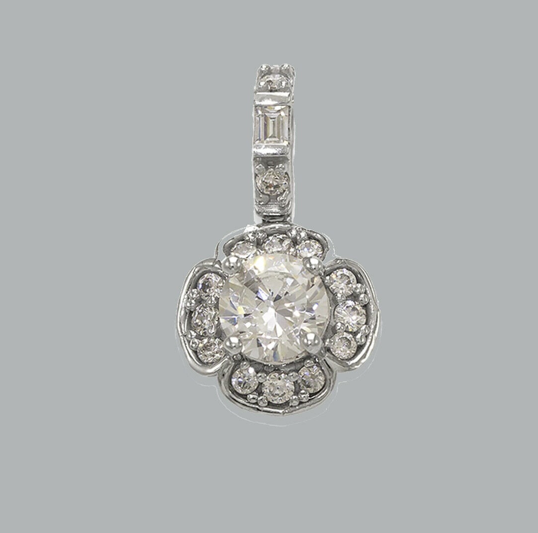 NEW 14K WHITE GOLD CZ FANCY CHARM PENDANT FLOWER (1 of 1)