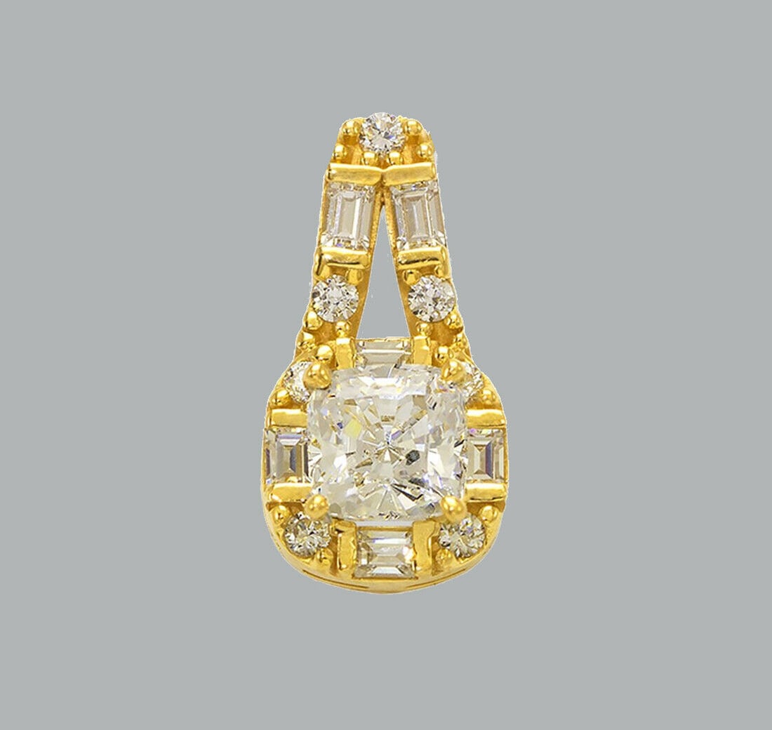 NEW 14K YELLOW GOLD CZ FANCY CHARM PENDANT CUSHION CUT (1 of 1)