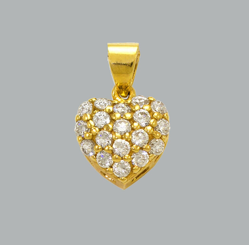 14K YELLOW GOLD CZ FANCY CHARM PENDANT SMALL PAVE HEART (1 of 1)