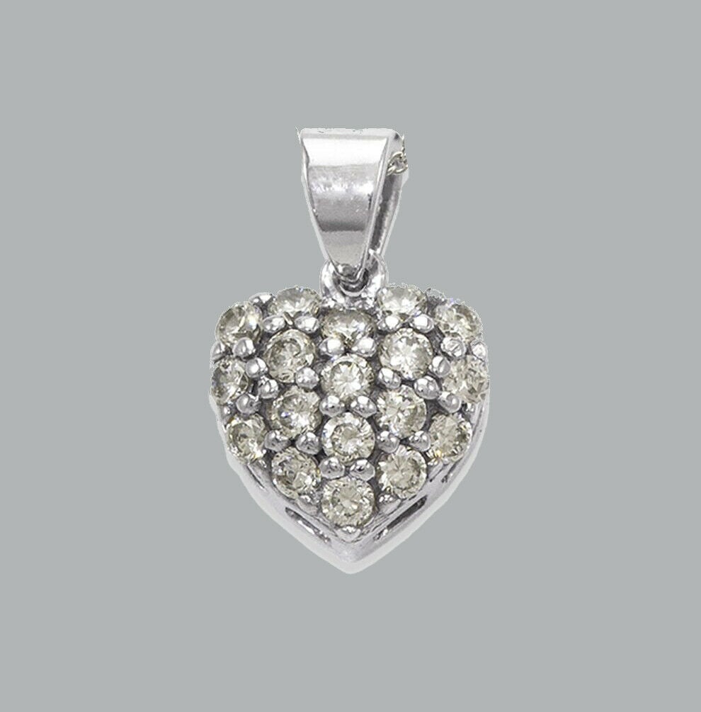 14K WHITE GOLD CZ FANCY CHARM PENDANT SMALL PAVE HEART (1 of 1)