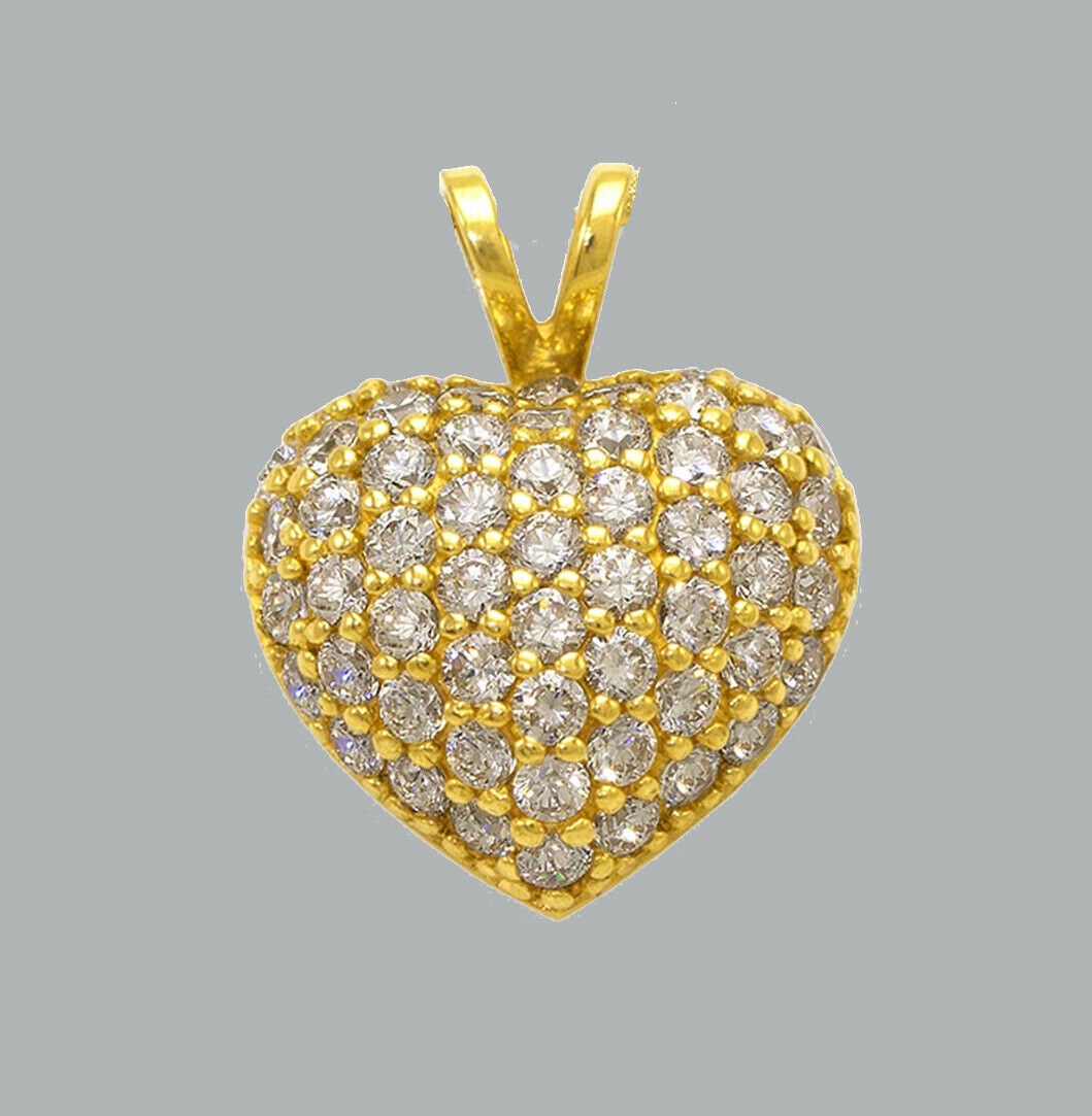 NEW 14K YELLOW GOLD CZ FANCY CHARM PENDANT PAVE HEART (1 of 1)