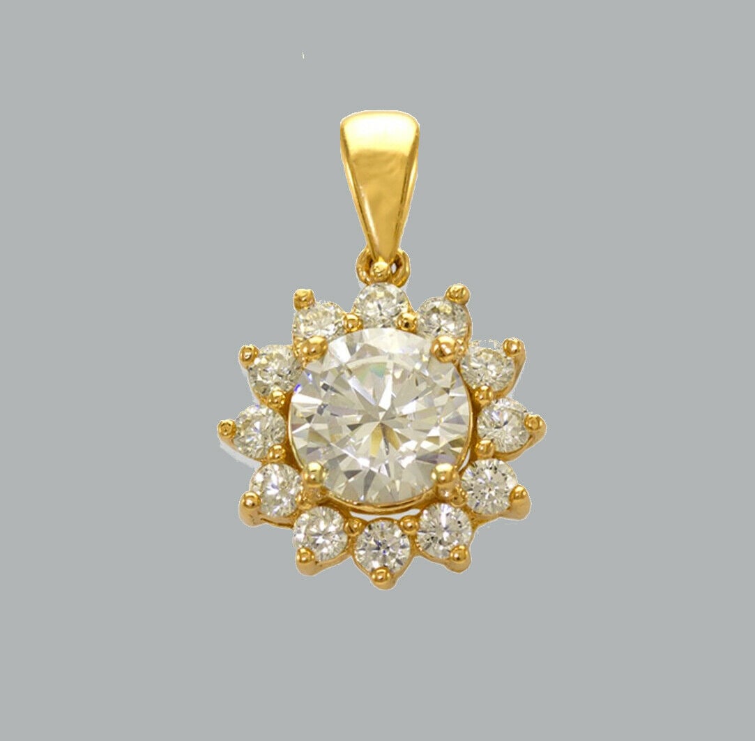 14K YELLOW GOLD CZ FANCY CHARM PENDANT FLOWER HALO (1 of 1)
