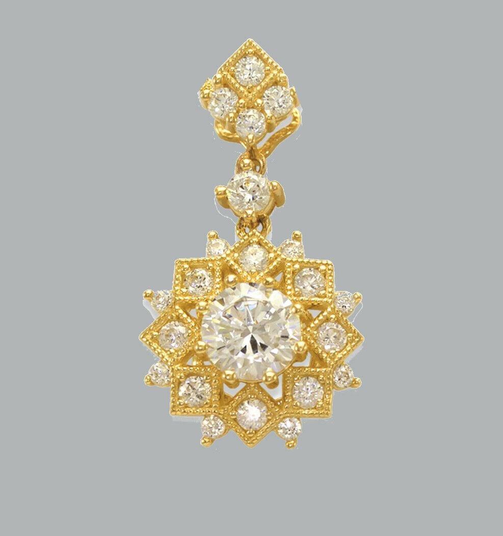 NEW 14K YELLOW GOLD CZ FANCY CHARM PENDANT FLOWER (1 of 1)