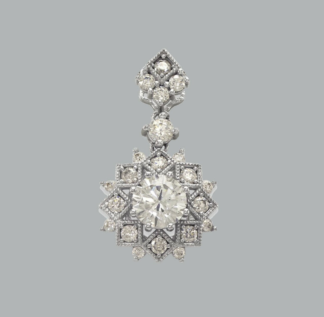 NEW 14K WHITE GOLD CZ FANCY CHARM PENDANT FLOWER: NEW 14K WHITE GOLD FLOWER CZ PENDANT New 14K White Gold pendant Measures 12mm x 20mm Set with cubic zirconia Polished finish Stamp: 14k Apx Weight: 1.9g