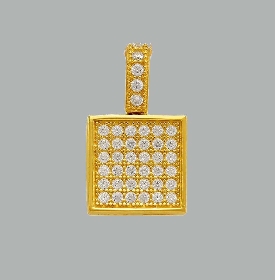 NEW 14K YELLOW GOLD CZ FANCY CHARM PENDANT SQUARE PAVE: NEW 14K YELLOW GOLD SQUARE CZ PENDANT New 14K Yellow Gold pendant Measures 8mm x 8mm Set with cubic zirconia Polished finish Stamp: 14k Apx Weight: 0.9g