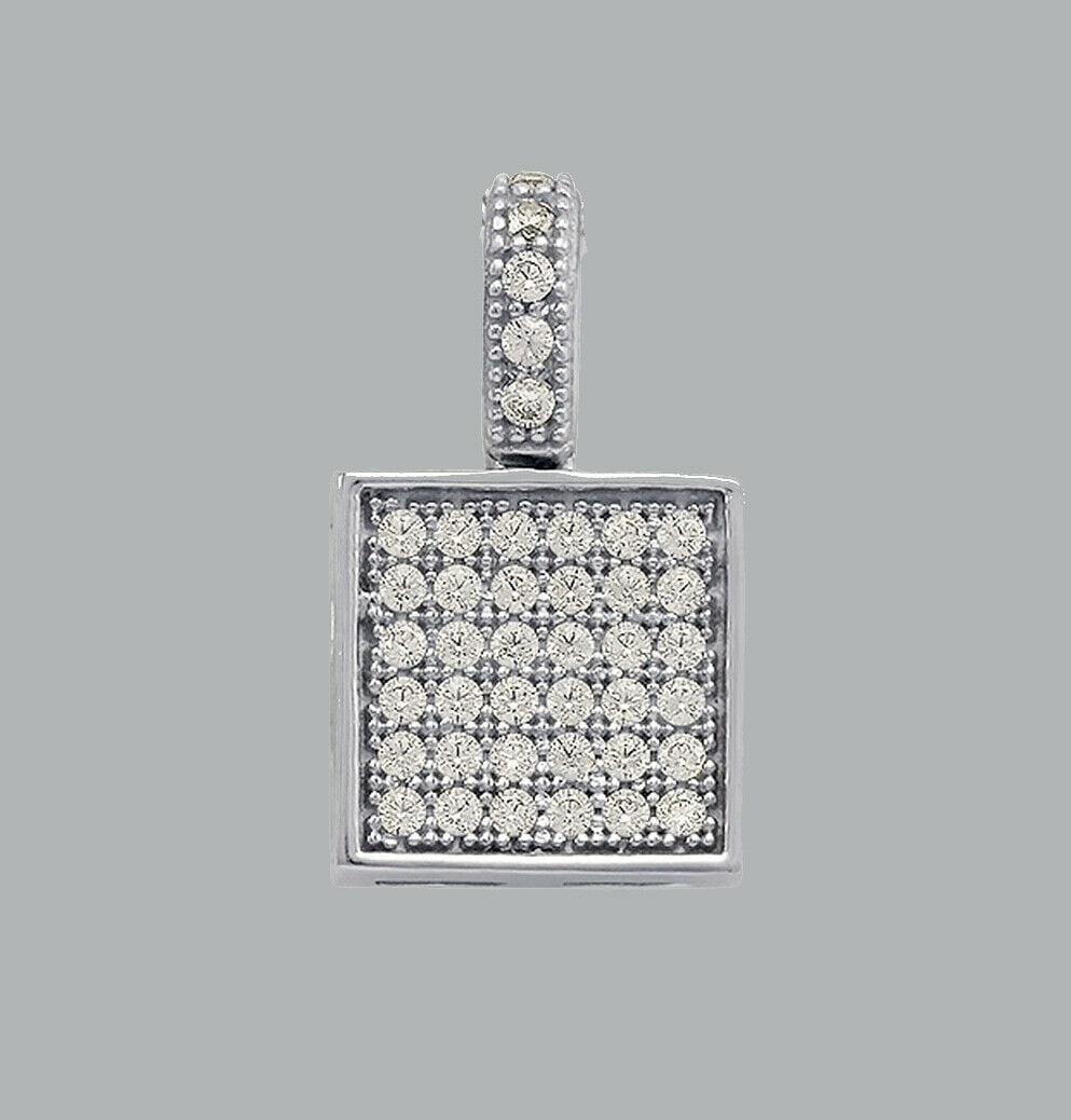 NEW 14K WHITE GOLD CZ FANCY CHARM PENDANT SQUARE PAVE: NEW 14K WHITE GOLD SQUARE CZ PENDANT New 14K White Gold pendant Measures 8mm x 8mm Set with cubic zirconia Polished finish Stamp: 14k Apx Weight: 0.9g