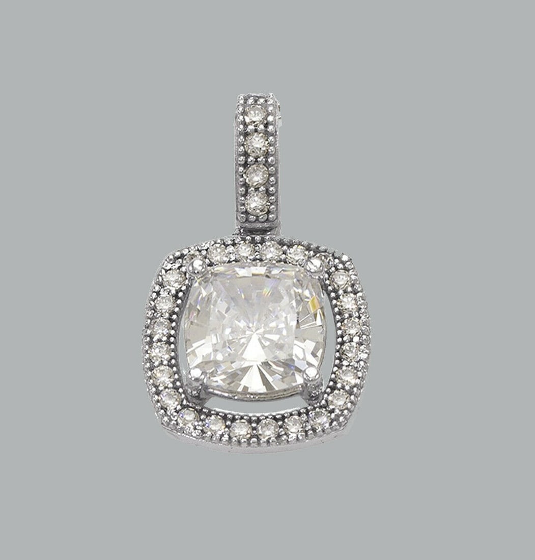 NEW 14K WHITE GOLD CZ FANCY CHARM PENDANT HALO CUSHION (1 of 1)