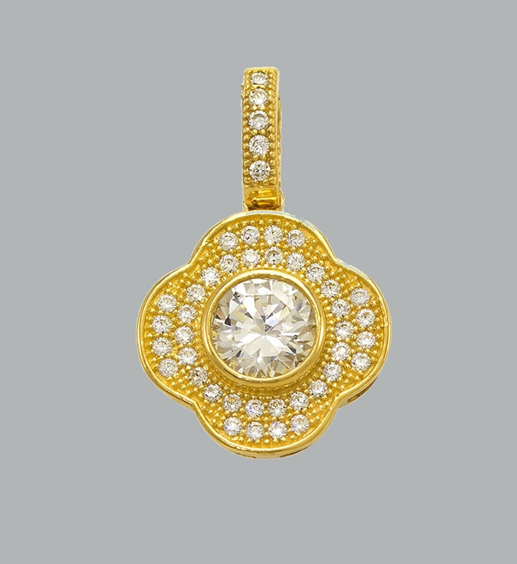 NEW 14K YELLOW GOLD CZ FANCY CHARM PENDANT FLOWER (1 of 1)