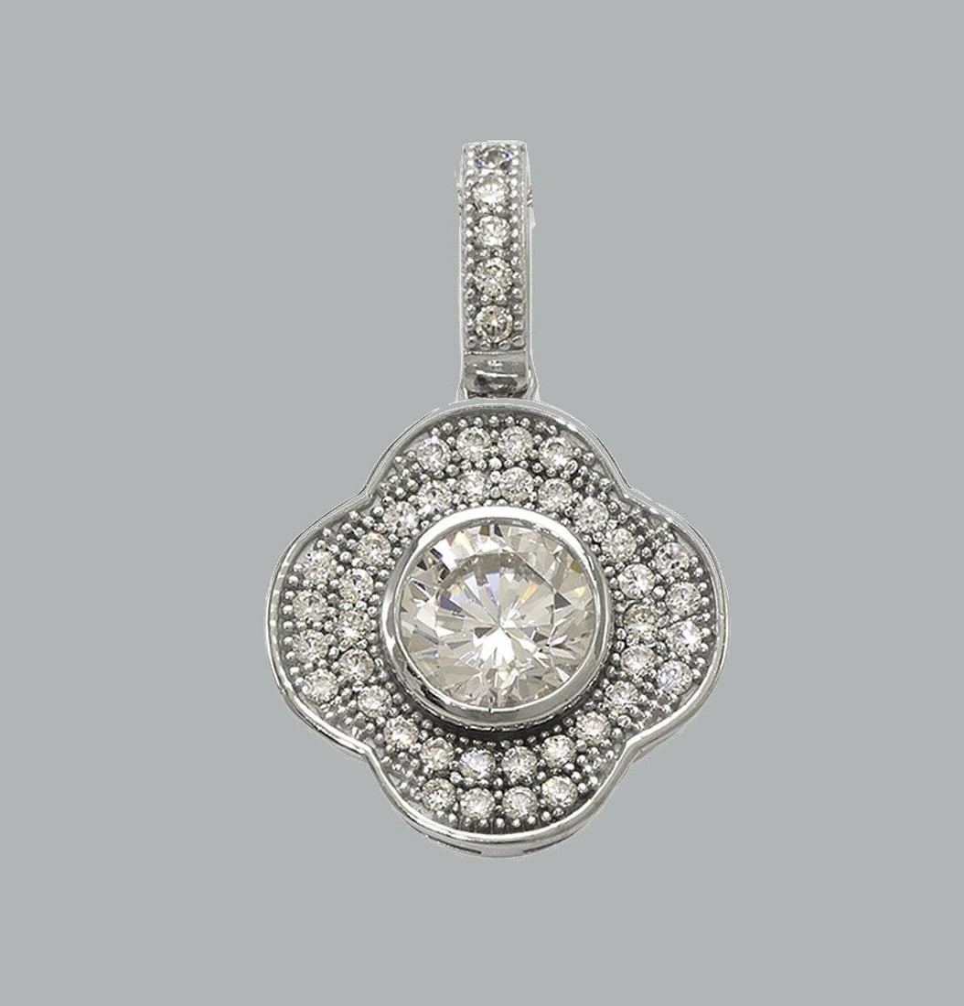 NEW 14K WHITE GOLD CZ FANCY CHARM PENDANT FLOWER (1 of 1)