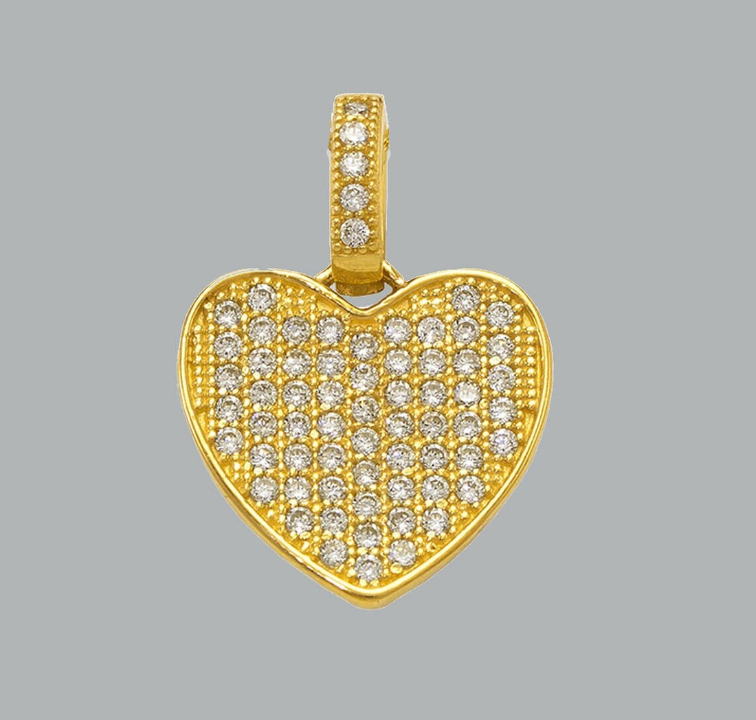 NEW 14K YELLOW GOLD CZ FANCY CHARM PENDANT HEART PAVE: NEW 14K YELLOW GOLD HEART PAVE CZ PENDANT New 14K Yellow Gold pendant Measures 13mm x 13mm Set with cubic zirconia Polished finish Stamp: 14k Apx Weight: 1.4g