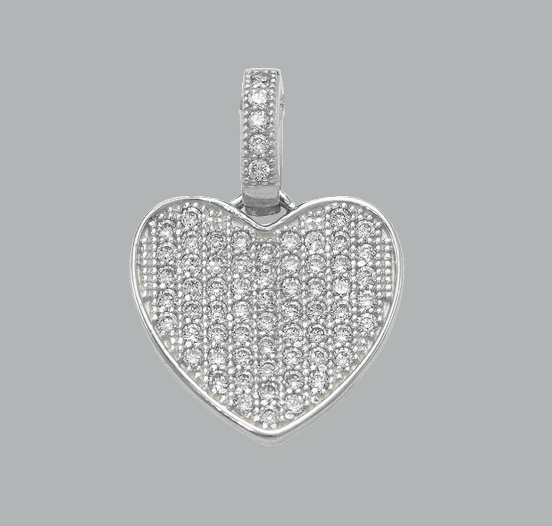 NEW 14K WHITE GOLD CZ FANCY CHARM PENDANT HEART PAVE (1 of 1)
