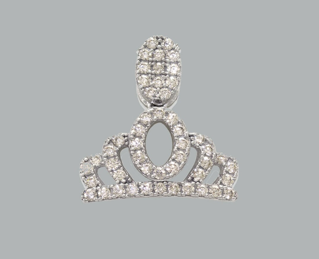 NEW 14K WHITE GOLD CZ FANCY CHARM PENDANT CROWN: NEW 14K WHITE GOLD CROWN CZ PENDANT New 14K White Gold pendant Measures 13mm x 13mm Set with cubic zirconia Polished finish Stamp: 14k Apx Weight: 1.1g